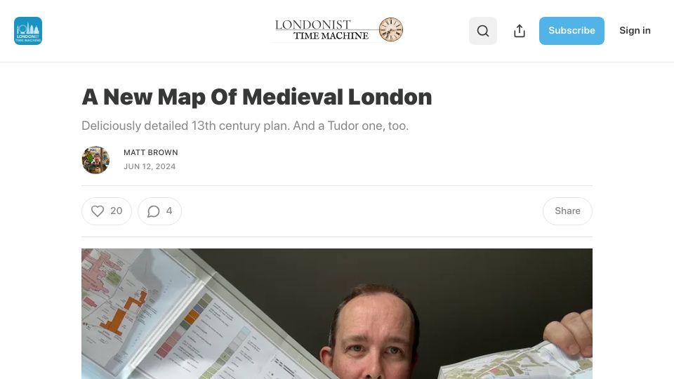 Screenshot of londonist.substack.com: A new map of medieval London