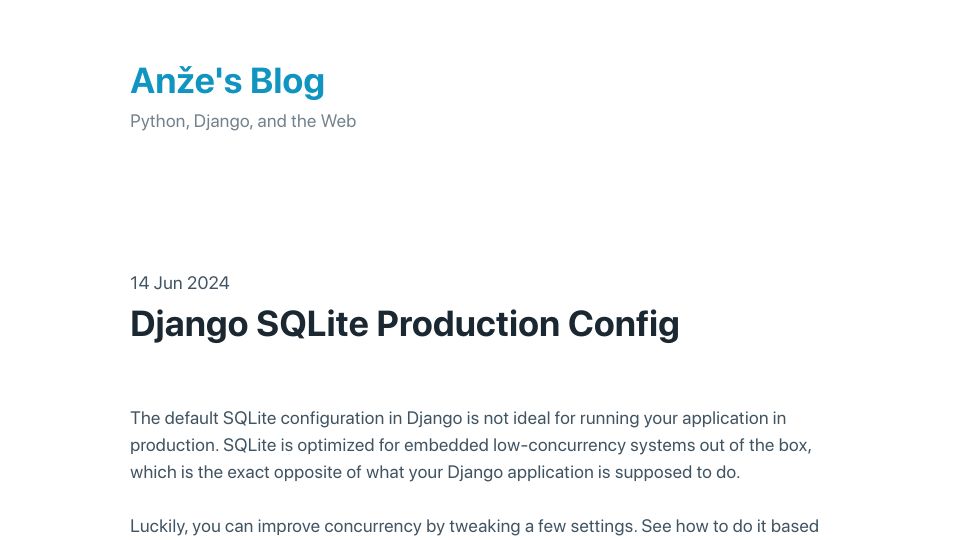 Screenshot of blog.pecar.me: Django SQLite Production Config