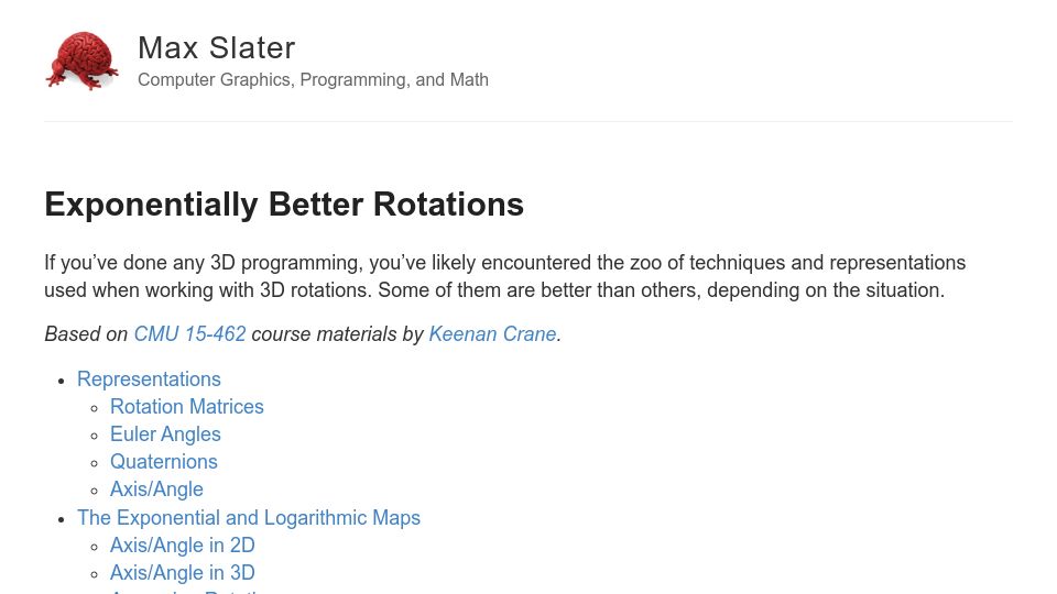 Screenshot of thenumb.at: Exponentially Better Rotations (2022)