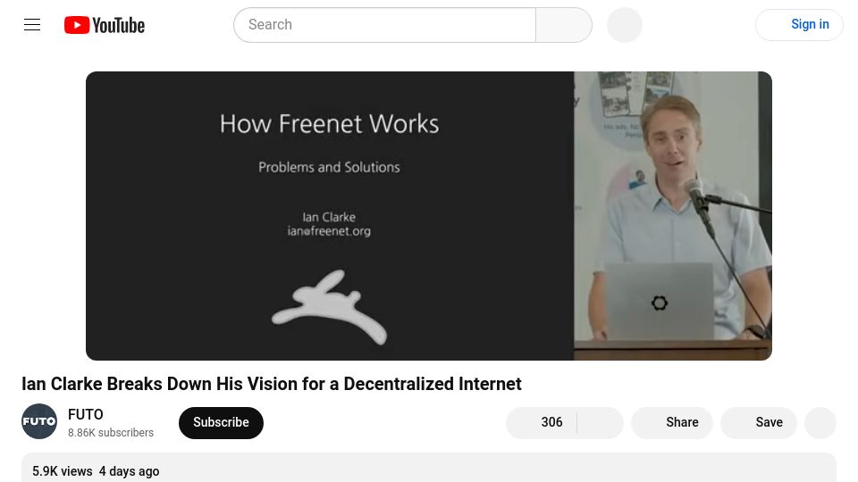 Screenshot of youtube.com: Freenet 2024 – a drop-in decentralized replacement for the web [video]