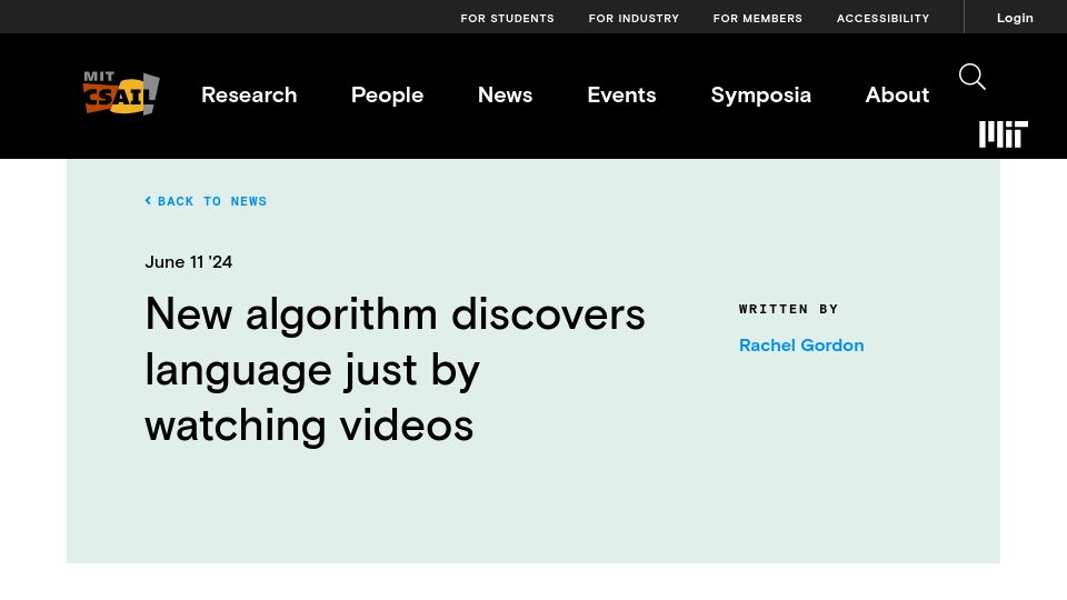 Screenshot of csail.mit.edu: New algorithm discovers language just by watching videos