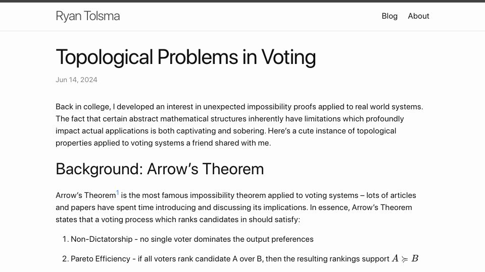 Screenshot of ryantolsma.com: Topological Problems in Voting