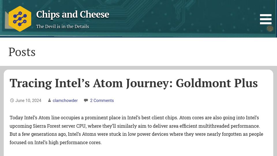 Screenshot of chipsandcheese.com: Tracing Intel's Atom Journey: Goldmont Plus
