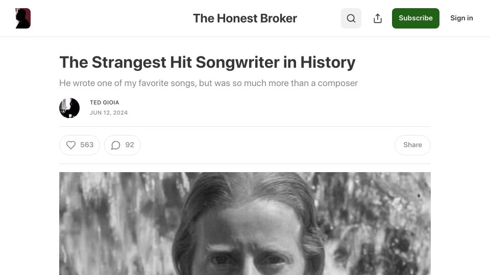 Screenshot of honest-broker.com: Eden Abhez: The strangest hit songwriter