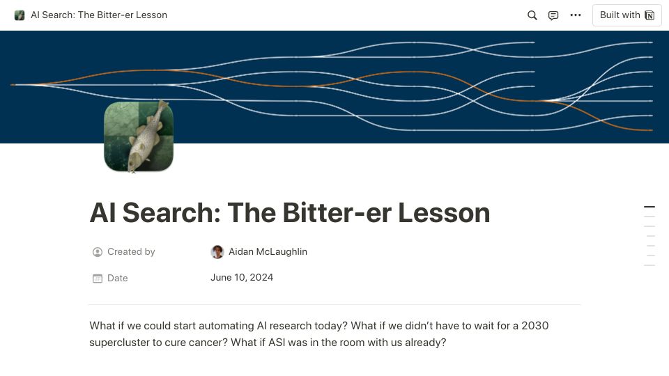 Screenshot of yellow-apartment-148.notion.site: AI Search: The Bitter-Er Lesson