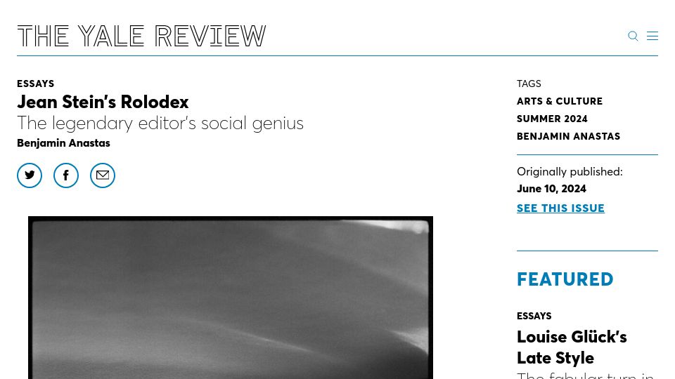 Screenshot of yalereview.org: Jean Stein's Rolodex: The legendary editor's social genius