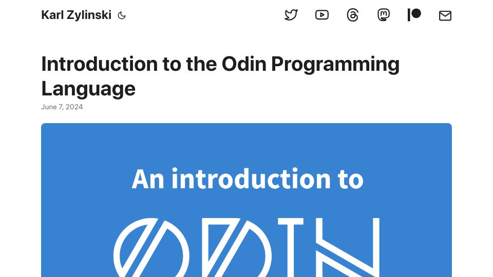 Screenshot of zylinski.se: Introduction to the Odin Programming Language