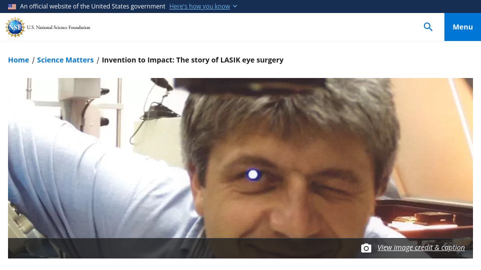 Screenshot of new.nsf.gov: Invention to Impact: The story of LASIK eye surgery