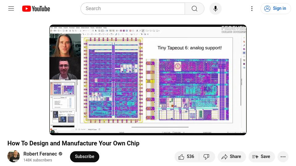 Screenshot of youtube.com: How to design and manufacture your own chip [video]