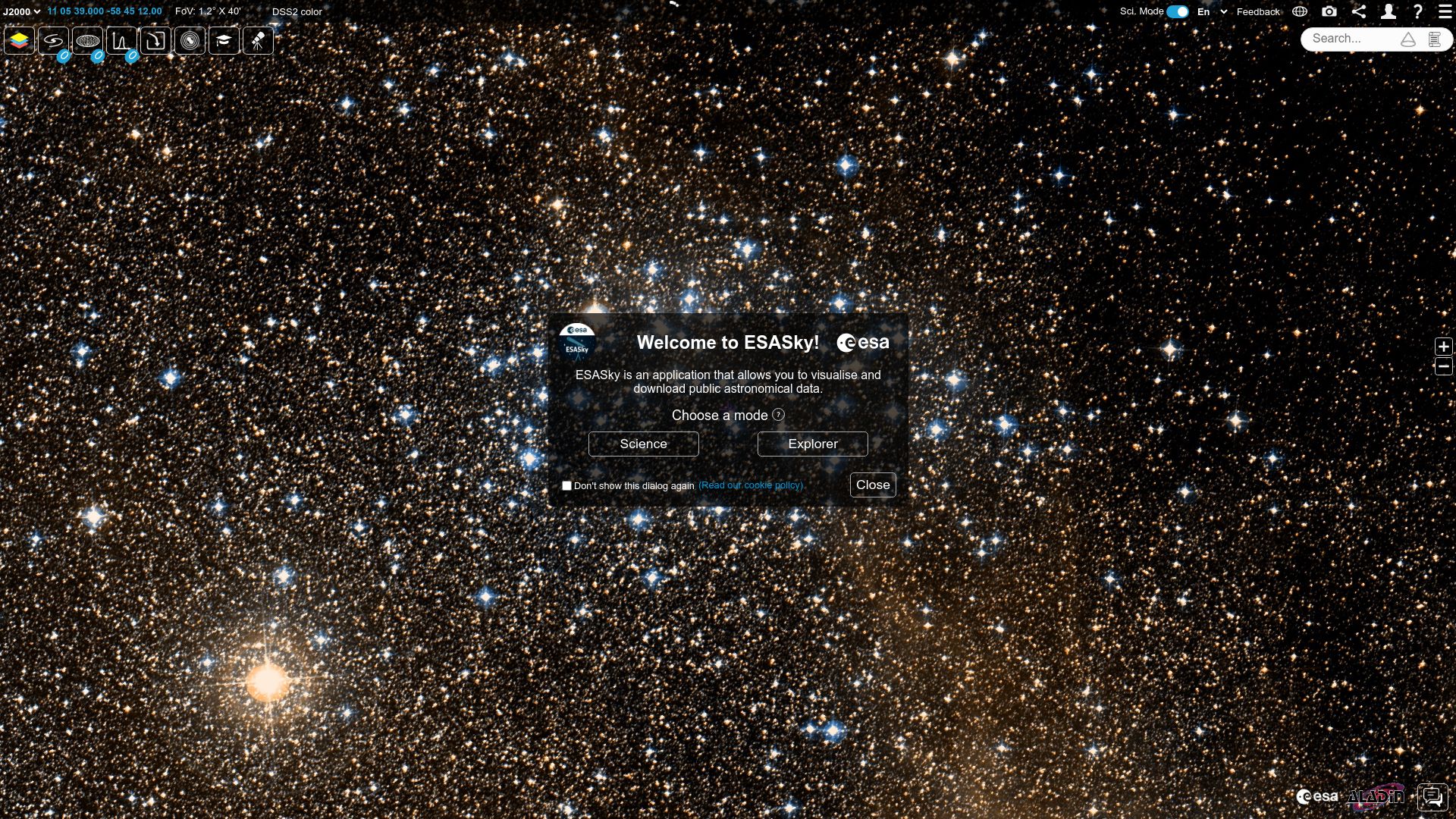 Screenshot of sky.esa.int: ESASky