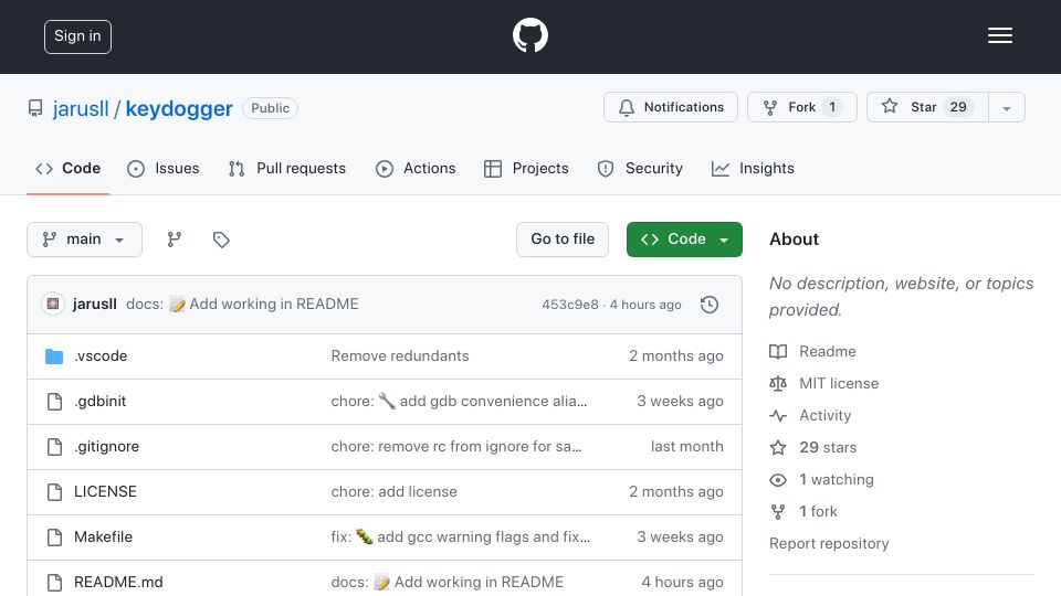 Screenshot of github.com: Show HN: Keydogger – Minimal keyboard macro for Linux (Wayland)