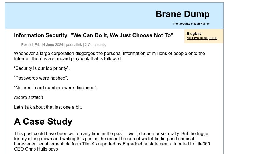 Screenshot of hezmatt.org: Information Security: "We Can Do It, We Just Choose Not To"