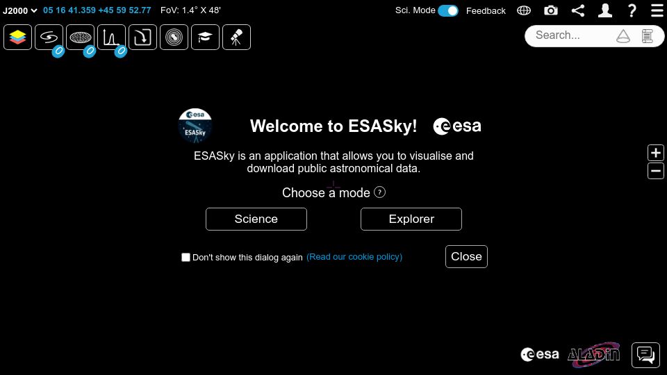 Screenshot of sky.esa.int: ESASky