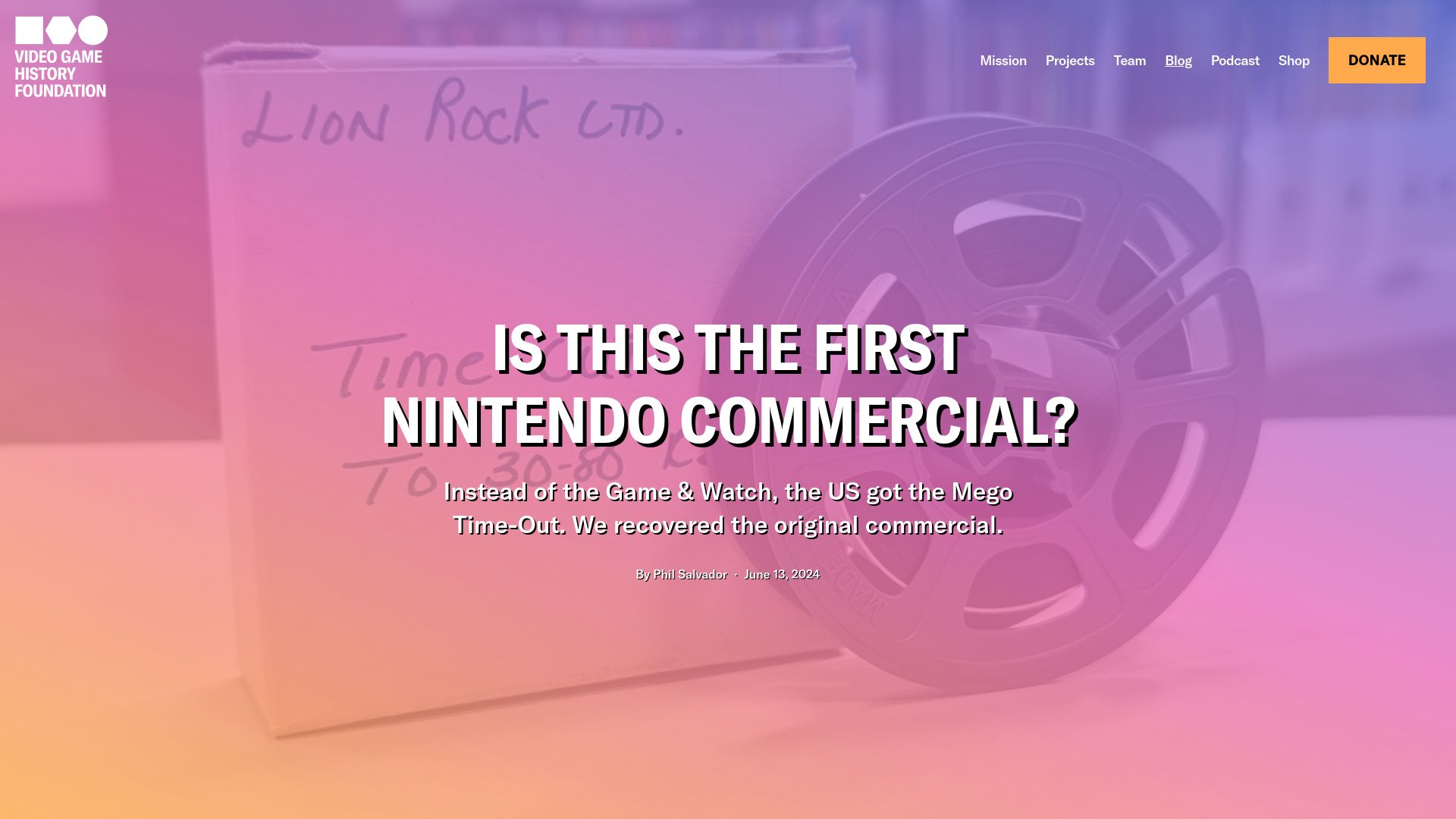 Screenshot of gamehistory.org: Is This the First Nintendo Commercial?