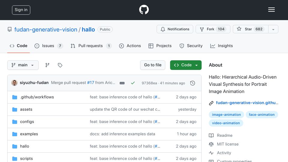 Screenshot of github.com: Highly realistic talking head video generation