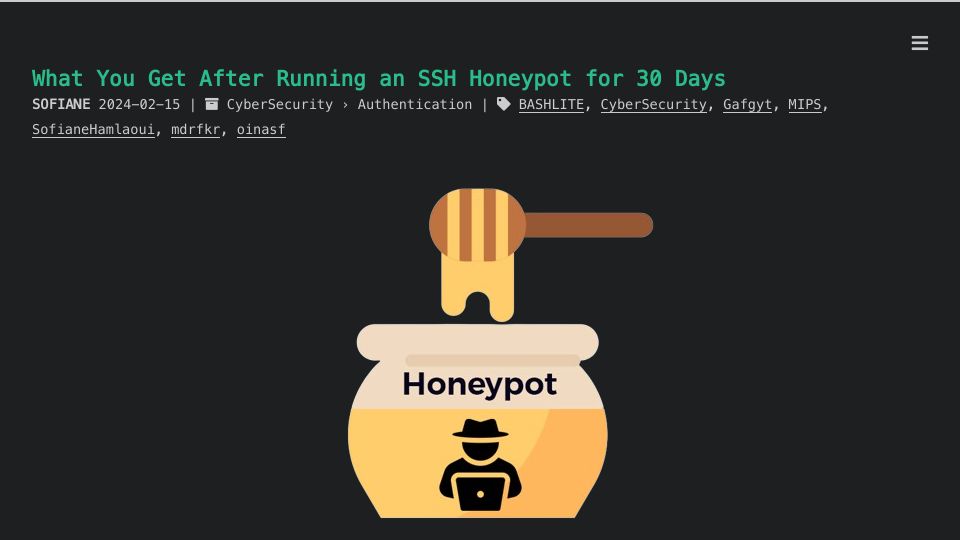 Screenshot of blog.sofiane.cc: What You Get After Running an SSH Honeypot for 30 Days