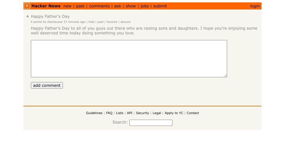Screenshot of Hacker News post: Happy Father's Day