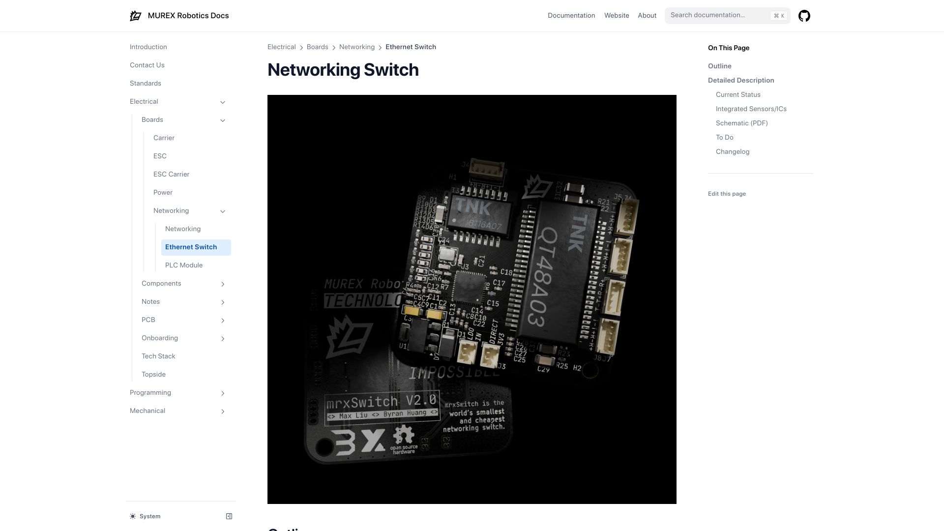 Screenshot of docs.murexrobotics.com: Show HN: We made a small and cheap network switch