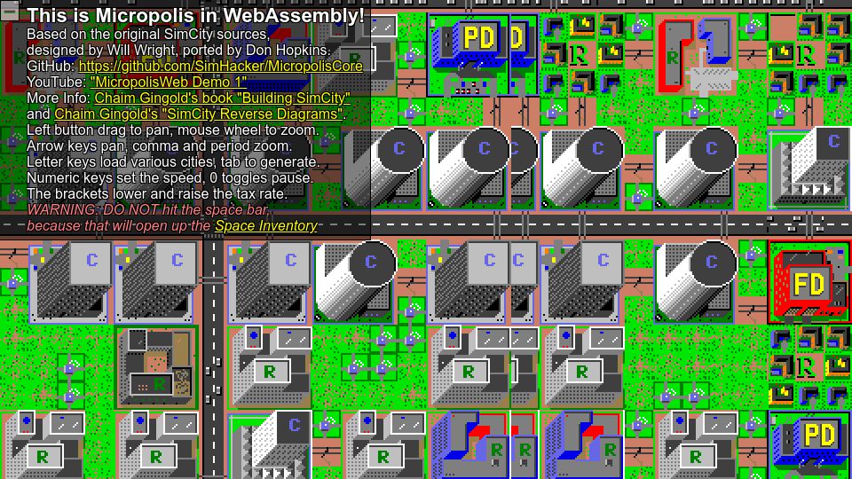 Screenshot of micropolisweb.com: SimCity in the web browser using WebAssembly and OpenGL