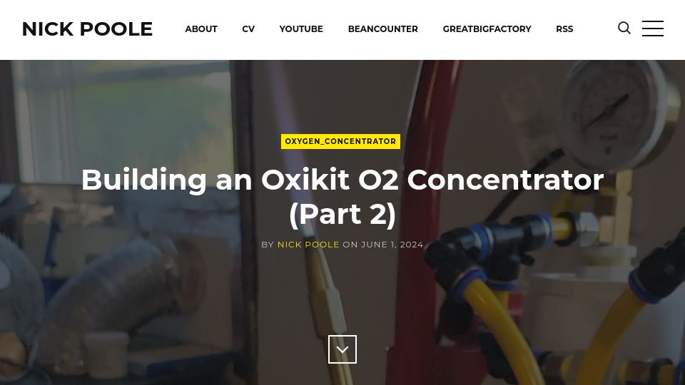 Screenshot of nickpoole.me: Building an O2 concentrator for welding and vacuum tube work