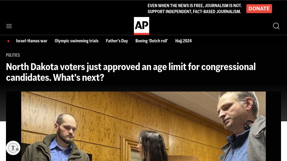 Screenshot of apnews.com: North Dakota voters just approved an age limit for congressional candidates