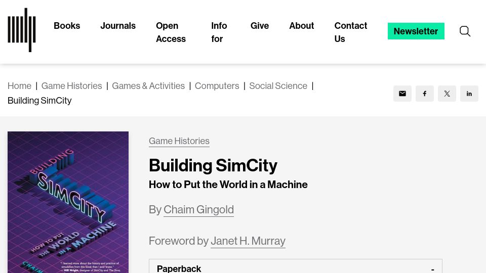 Screenshot of mitpress.mit.edu: Building SimCity: How to put the world in a machine