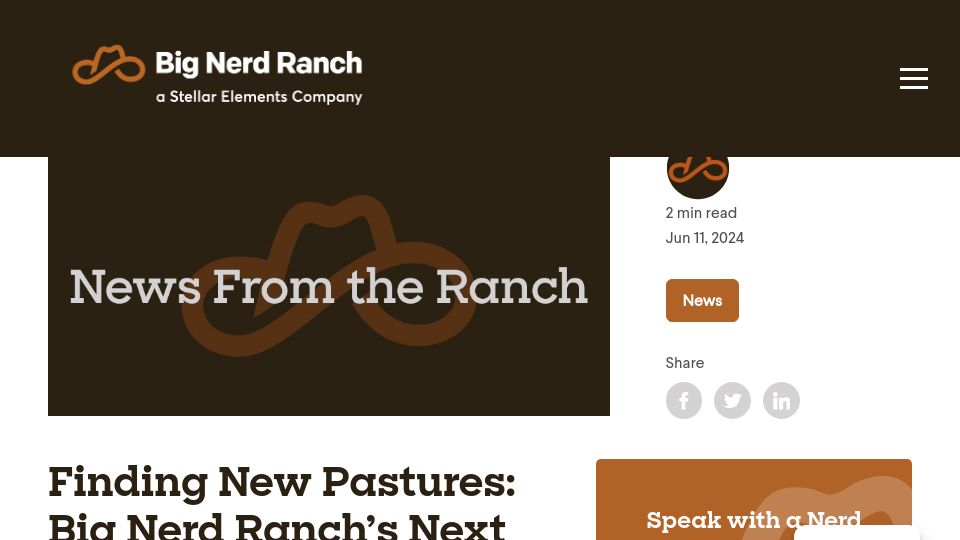 Screenshot of bignerdranch.com: Finding New Pastures: Big Nerd Ranch's Next Chapter