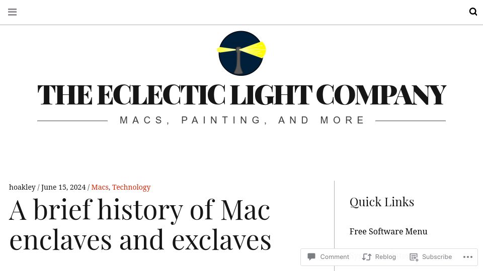 Screenshot of eclecticlight.co: A brief history of Mac enclaves and exclaves