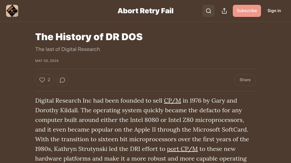 Screenshot of abortretry.fail: The History of DR DOS