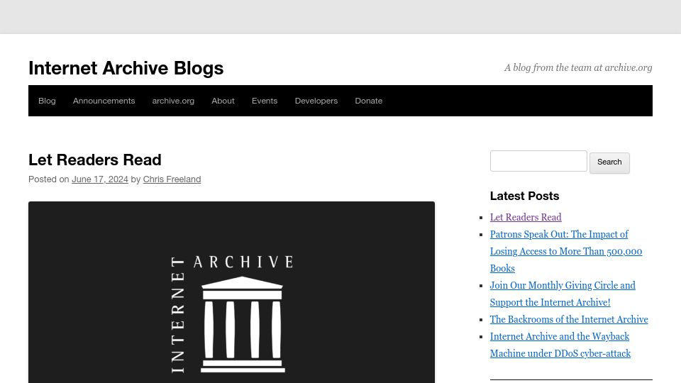 Screenshot of blog.archive.org: Let Readers Read