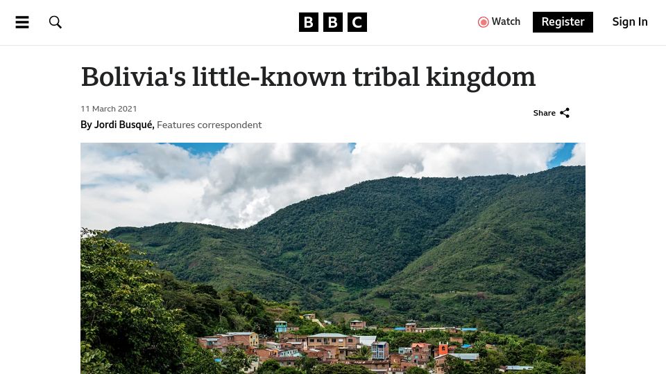 Screenshot of bbc.com: Bolivia's little-known African tribal kingdom (2021)