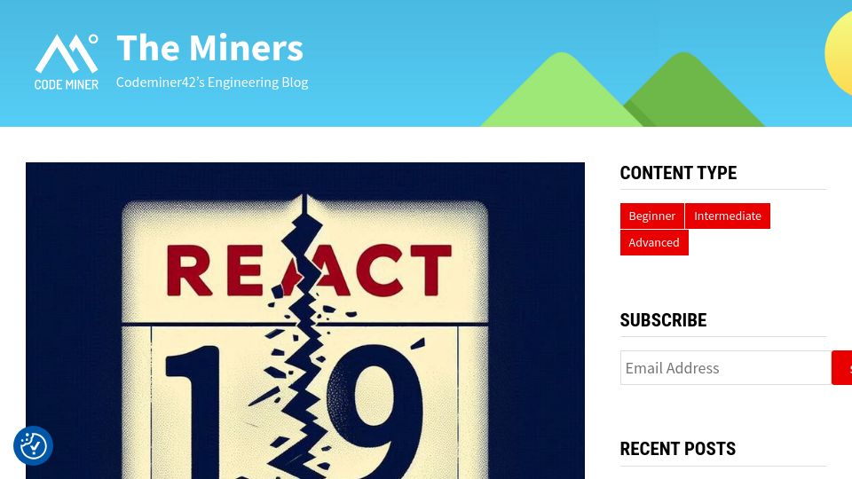 Screenshot of blog.codeminer42.com: React 19 almost made the internet slower