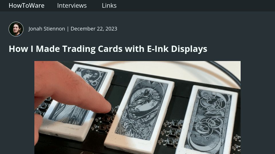 Screenshot of howtoware.co: Trading cards with e-ink displays (2023)