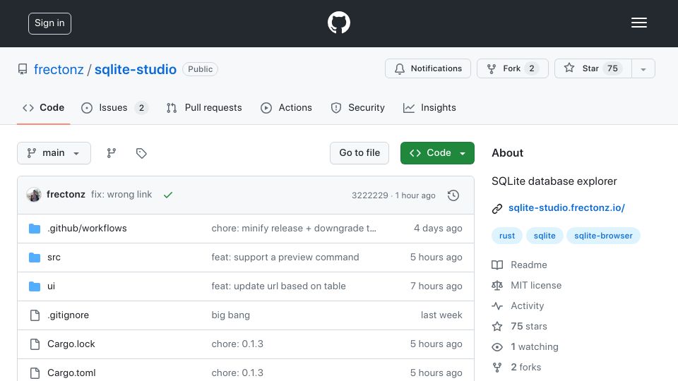 Screenshot of github.com: Show HN: SQLite Database Explorer