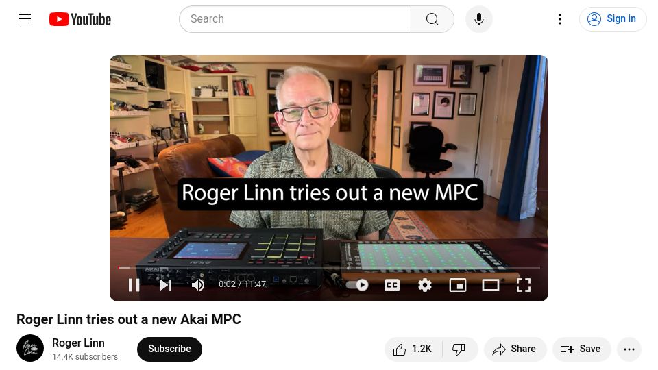 Screenshot of youtube.com: Roger Linn reviews MPC Live 2