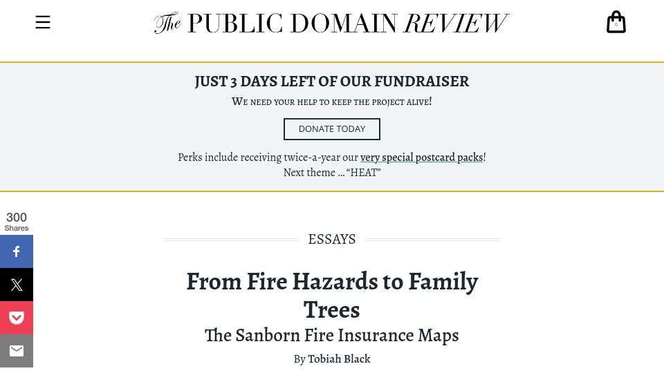 Screenshot of publicdomainreview.org: From Fire Hazards to Family Trees: The Sanborn Fire Insurance Maps