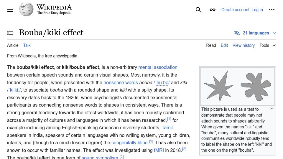 Screenshot of en.wikipedia.org: Bouba/kiki effect