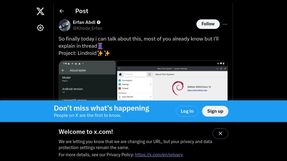 Screenshot of twitter.com: Lindroid