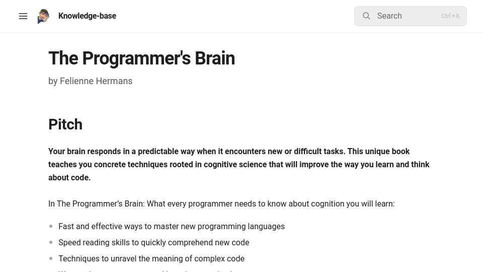 Screenshot of yoan-thirion.gitbook.io: The Programmer's Brain (2021)