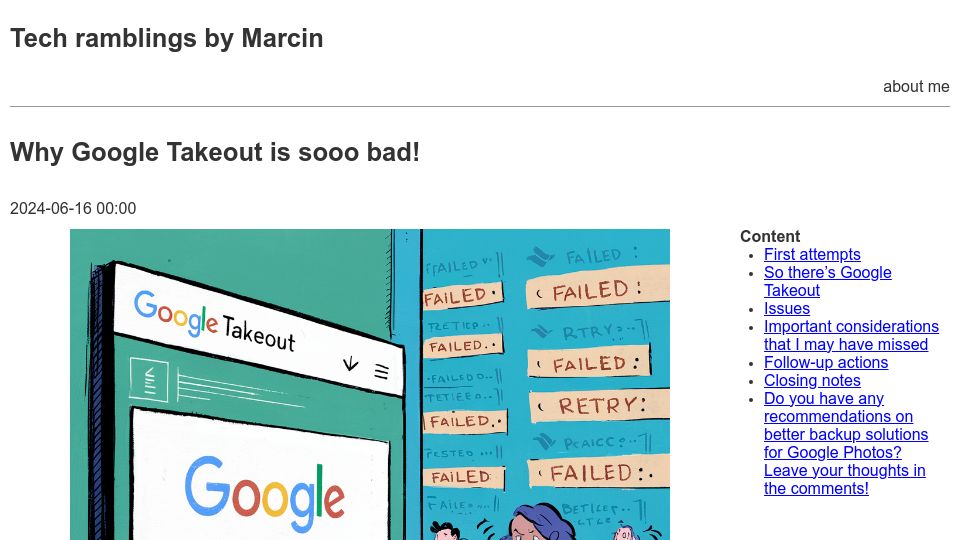 Screenshot of marcin.cylke.com.pl: Why Google Takeout is sooo bad