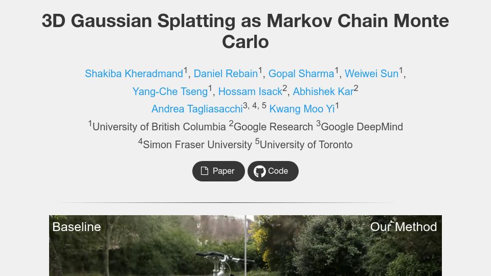 Screenshot of ubc-vision.github.io: 3D Gaussian Splatting as Markov Chain Monte Carlo