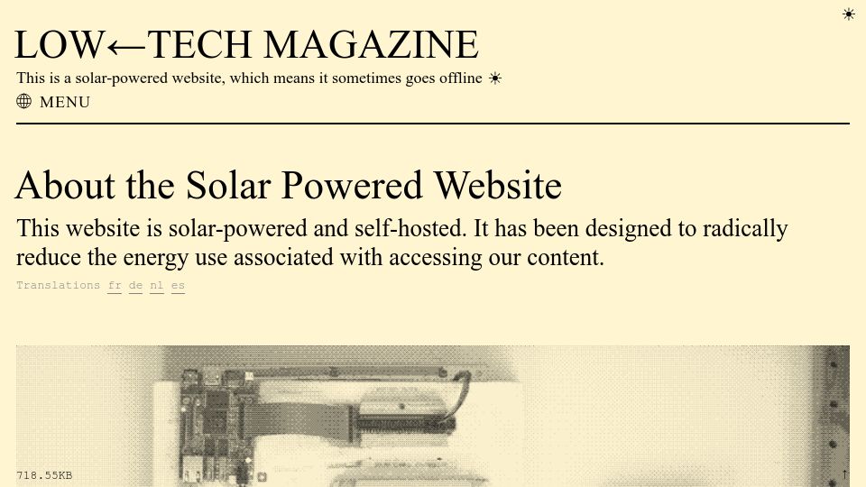 Screenshot of solar.lowtechmagazine.com: About the solar powered website (2022)