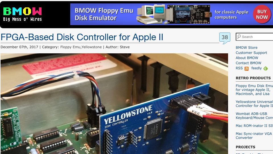 Screenshot of bigmessowires.com: FPGA-Based Disk Controller for the Apple II (2017)