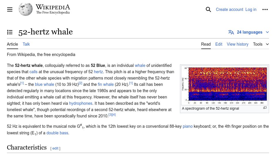 Screenshot of en.wikipedia.org: 52-Hertz Whale