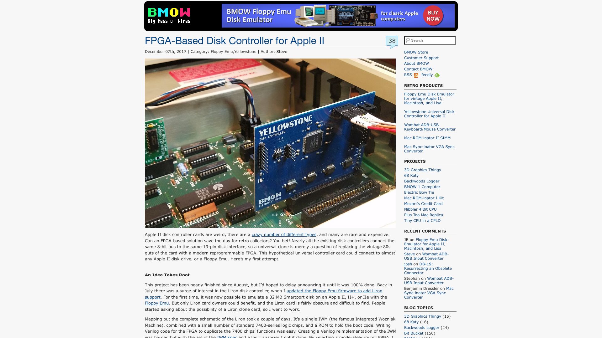 Screenshot of bigmessowires.com: FPGA-Based Disk Controller for the Apple II (2017)
