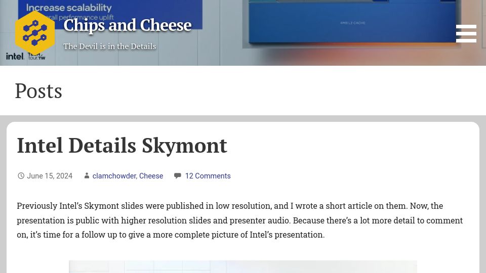 Screenshot of chipsandcheese.com: Intel details Skymont