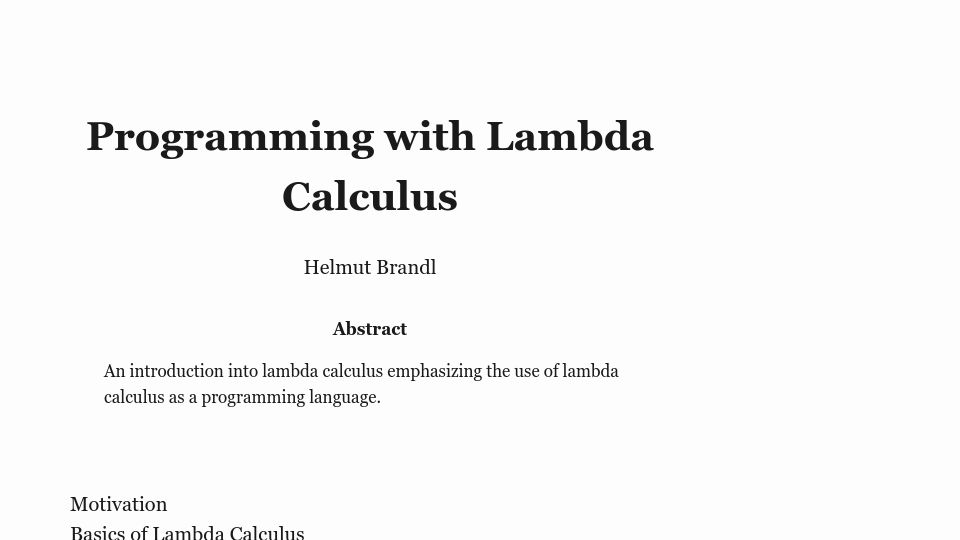 Screenshot of hbr.github.io: Programming with Lambda Calculus
