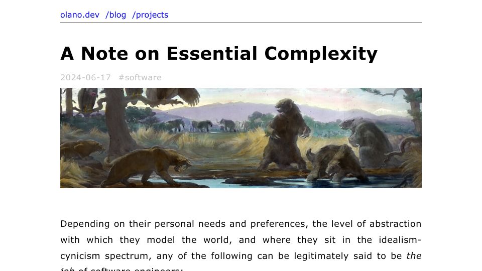 Screenshot of olano.dev: A Note on Essential Complexity