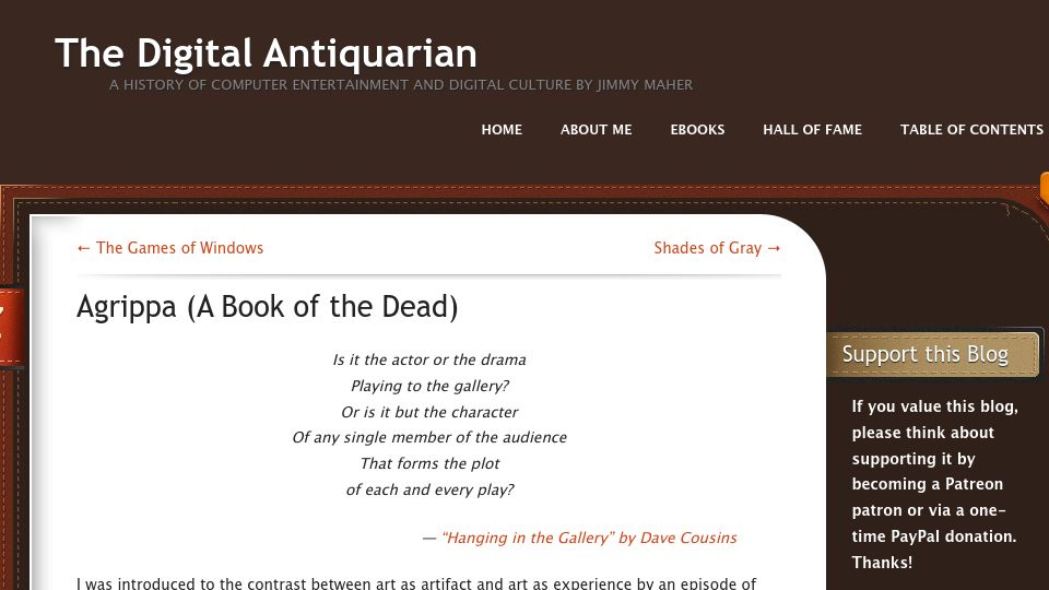 Screenshot of filfre.net: Agrippa (A Book of the Dead)