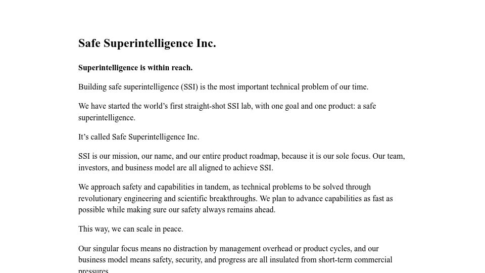 Screenshot of ssi.inc: Safe Superintelligence Inc.